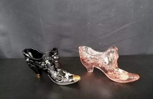 2 Hand Painted Fenton Glass Heels, Signed Gorgeous Colors !!