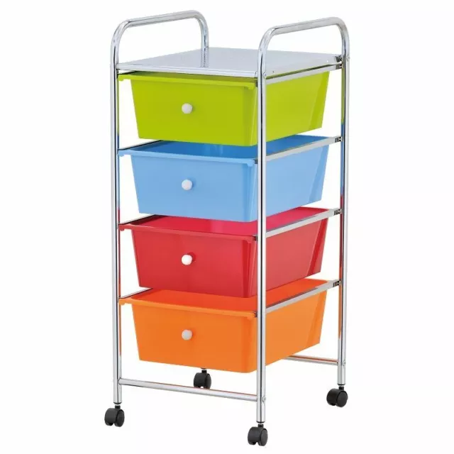 Chrome 4 Drawer Trolley Storage Portable Cart Home Office Kitchen With Wheels