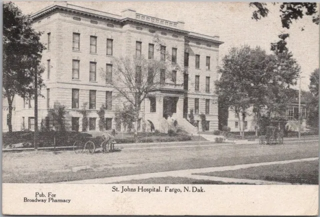 FARGO, North Dakota Postcard "St. Johns Hospital" Street View - 1909 Cancel