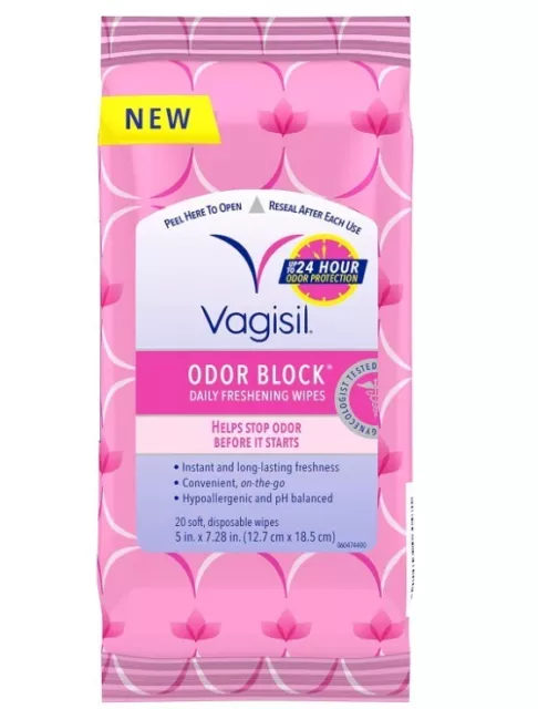 Toallitas refrescantes diarias con bloque de olores Vagisil para higiene femenina en pou resellable