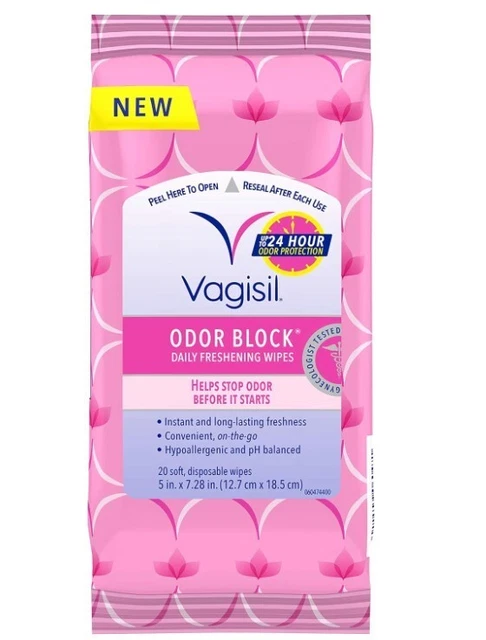 Toallitas refrescantes diarias con bloque de olores Vagisil para higiene femenina en pou resellable