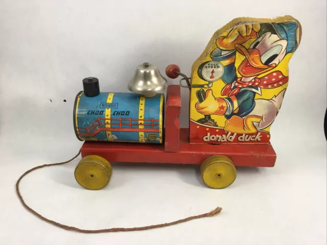 Donald Duck Choo Choo Fisher Price  #450 Disney 1940s Vintage Pull Toy