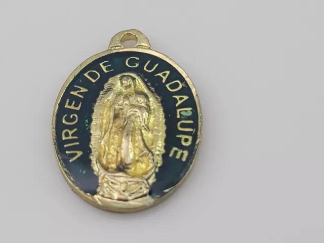 Handmade Virgen de Guadalupe Milagrosa Rosa Mexico Enamel Pendant - Green