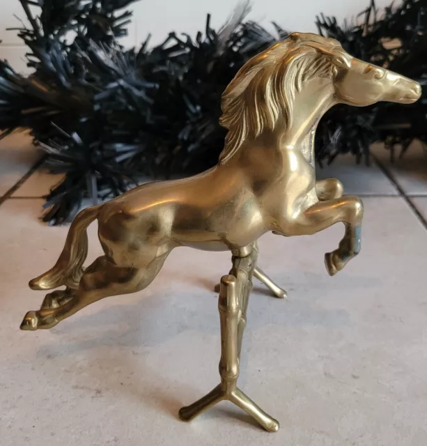 Ancienne Statuette En Laiton Bronze Cheval Saut De Haie Horse