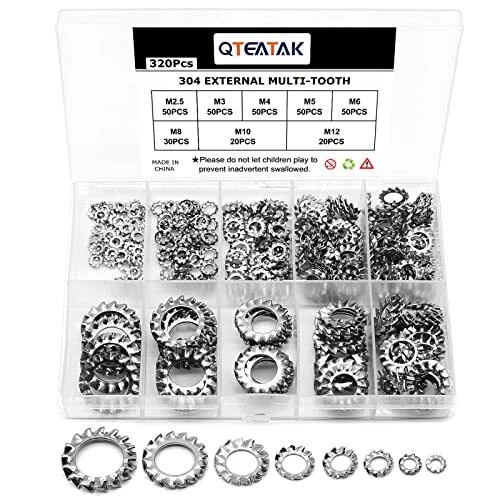 QTEATAK 320Pcs Stainless External Multi-Tooth Star Lock Washers Assortment Se...