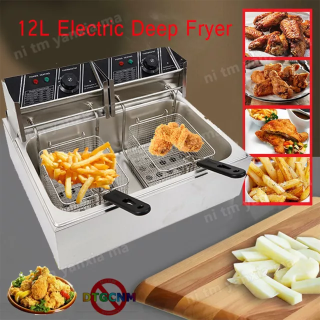 Electric Deep Fryer with Basket and Lid 12.7QT/12L Double Cylinder Home  Commercial Stainless Steel Countertop Kitchen Frying Machine for Cooking  French Fries Onion Rings Fried Chicken US Plug 