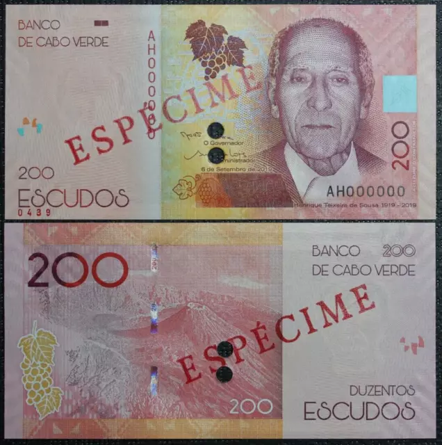 Cap Vert - Cabo Verde - Billet de 200 Escudos 2019 SPECIMEN P-New Neuf / UNC