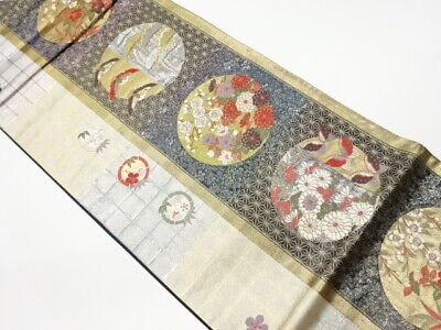 6377473: Japanese Kimono / Vintage Fukuro Obi / Woven Butterfly & Floral Plants