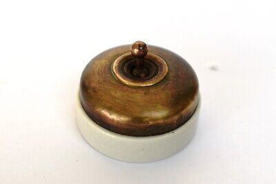 Vintage Crabtree Light Switch Electric Brass Ceramic British Made Vitreous Ol"F4 2
