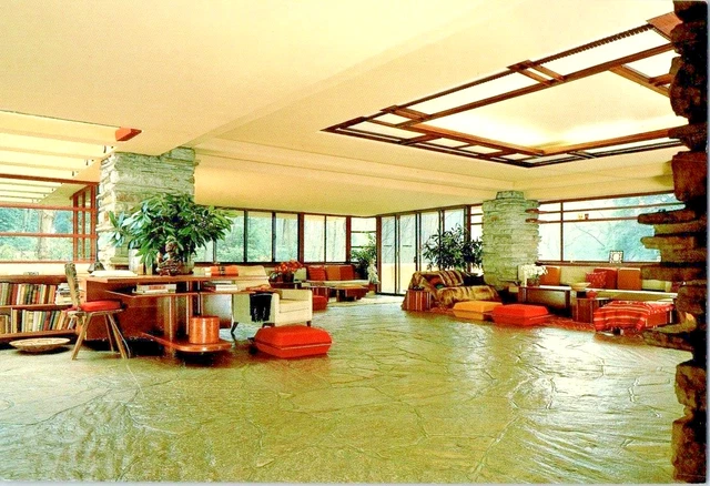 FALLINGWATER, FRANK LLOYD Wright's famous masterpiece interior postcard ...