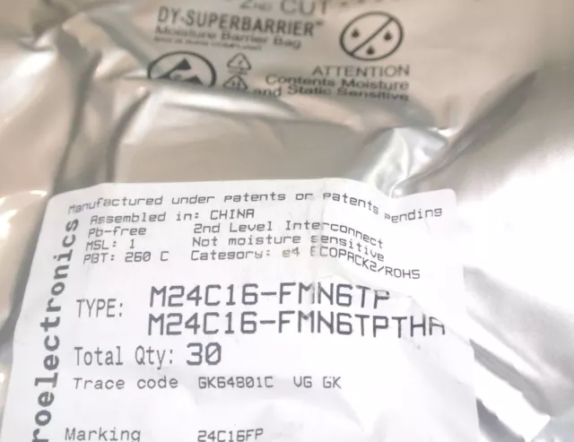 M24C16-FMN6TP STM IC EEPROM 16KBIT I2C 400KHZ 8SO   [QTY=30pcs]