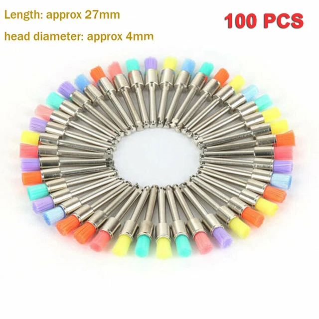 100 Nylon Latch Flat Dental Prophy Polishing Color Polisher Brush Prophylaxis