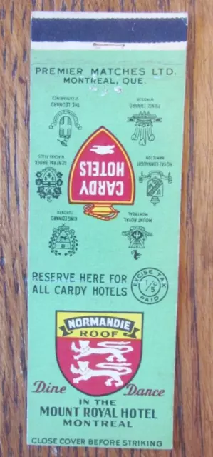 Canadian Tax Stamp Matchbook Cover: Normandie Roof Mount Royal Montreal -D30