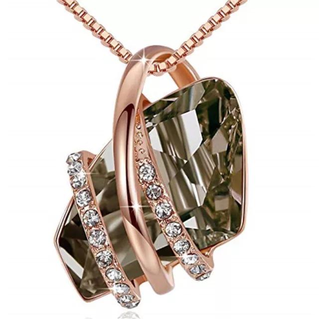 Ladies Fashion Rose Gold Grey Plated Crystal White Zircon Necklace Jewelry