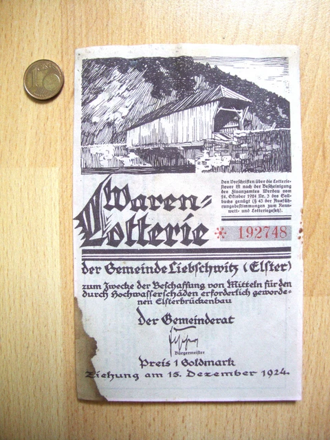 1 lotto merci - lotteria, Liebschwitz (Elster), Turingia del 1924 periodo dell'inflazione