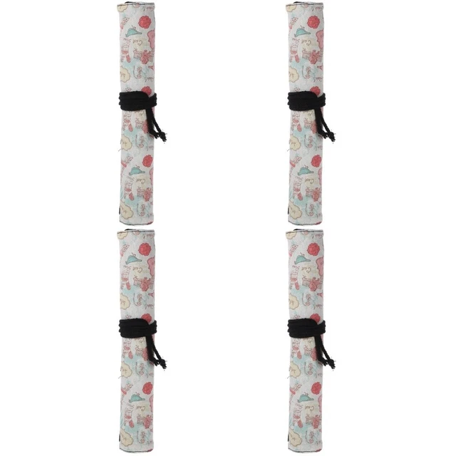 4 Count Oil Painting Pencil Case Canvas Storage Bag Roll Bag Travel