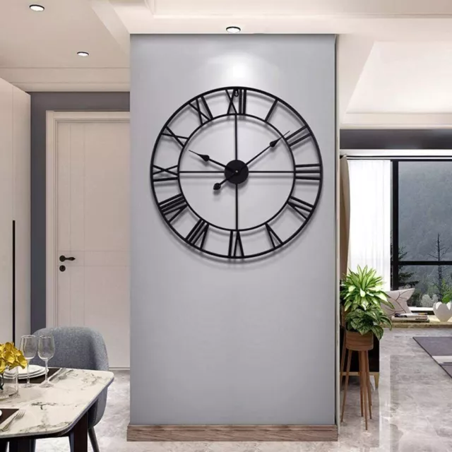 50/80CM Large Indoor Wall Clock Big Roman Numerals Giant Open Face Metal Clocks