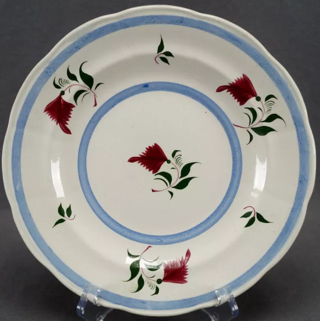 Hand Painted Brushstroke Purple Flowers & Blue Bands 9 1/4 Plate C. 1830 - 1850