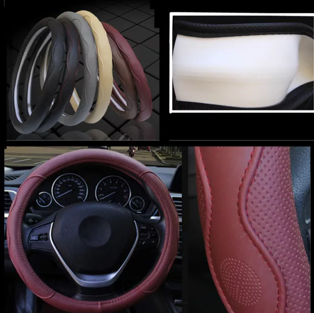 38cm Car SUV Steering Wheel Cover PU Leather Interior Decor Fashion Sport Design