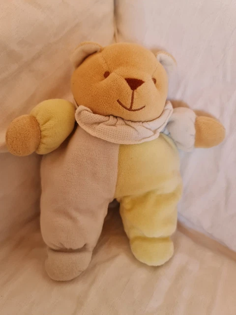Doudou peluche lapin blanc/jaune Colerette Blanche TEX ancien rare BON ÉTAT