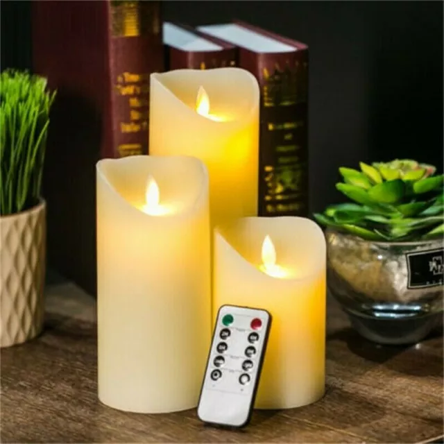 LED Flameless Candles Wax Pillar Battery Operated Candle Remote Control Timer