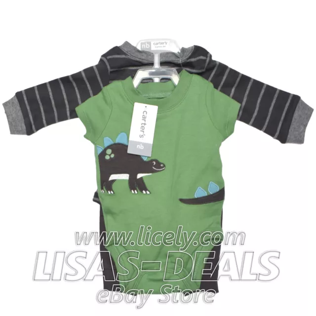 New Baby Boys Carter's 3 Piece set Infant Bodysuits Dinosaur 3M 3 Months