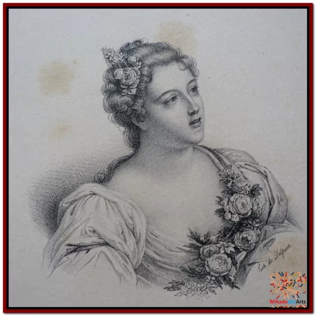 Madame de PARABERE Delpech Lithographie ancienne 19èmeLouis XV Régence