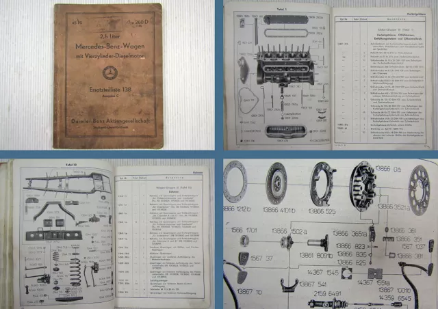 Mercedes Benz 260D 2,6l 45PS Typ W138 Ersatzteilliste Ersatzteilkatalog 1940