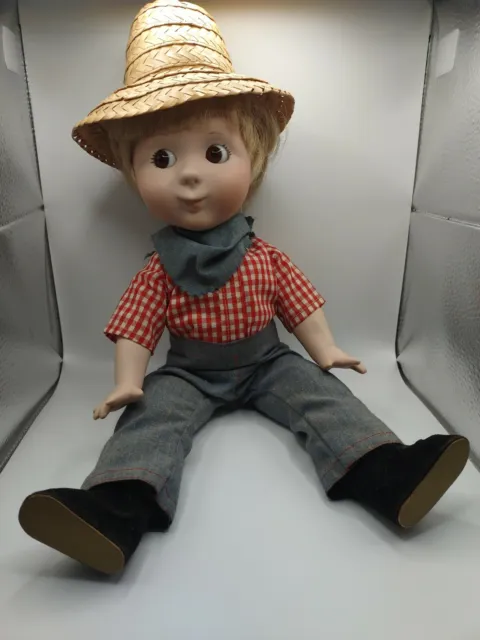 Vintage Western Cowboy Farmer Straw Hat Margorie Spangler Porcelain Doll 1979