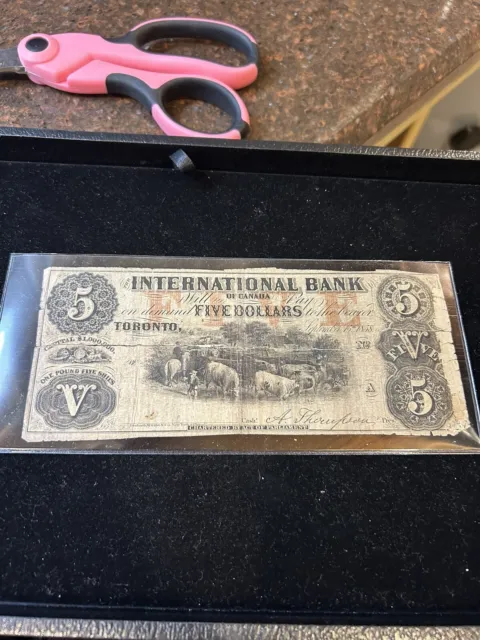 SASA 1858 International Bank Of Canada $5 Obsolete Note Rough