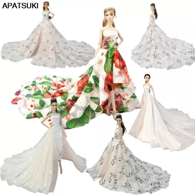 Colorful Floral High Fashion Doll Clothes for 1/6 Doll Wedding Dress Party Gown