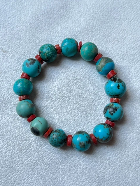 Natural Turquoise Coral Beads Bracelet, Stretchable Thread Bracelet Hand Band