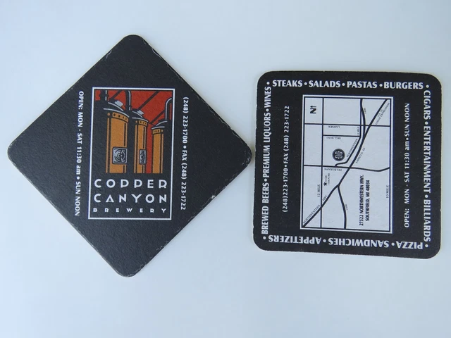 Beer Coaster ~ COPPER CANYON Brewery, Pizza + ~ Southfield, MICHIGAN ** CLOSED