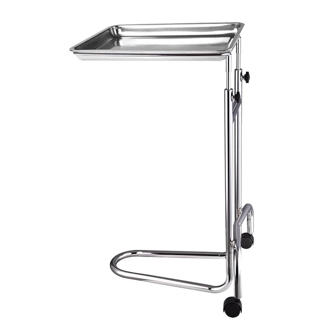 Mobile Mayo Stainless Steel Tray Stand Rolling Cart Adjustable Medical Equipment