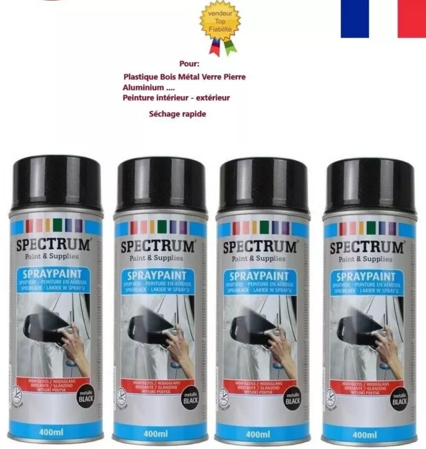 SINTO - Bombe peinture Carrosserie - Noir brillant- Aérosol 400 ml