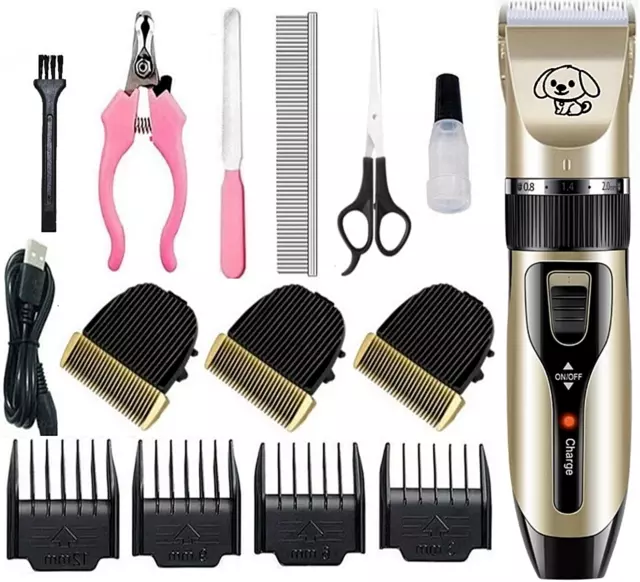 Dog Cat Pet Grooming Kit Rechargeable Cordless Electric Hair Clipper Trimmer Set