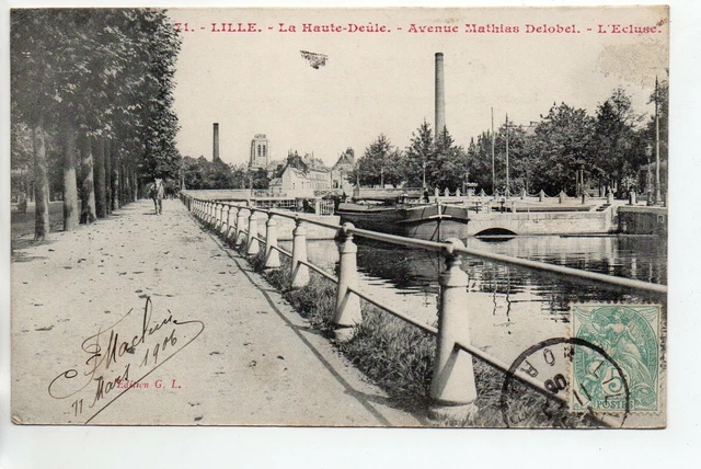 LILLE - Nord - CPA 59 - la Haute Deule - peniche - batellerie - écluse - Delobel