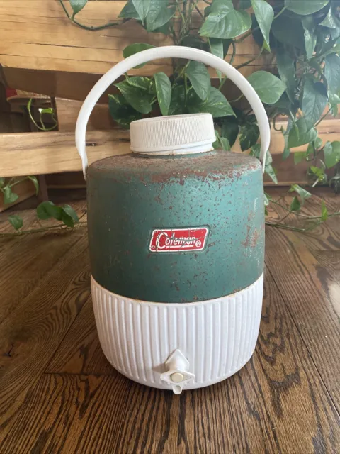 Vintage February 1981 Coleman Green 2 Gallon Cooler Water Jug Thermos Camping