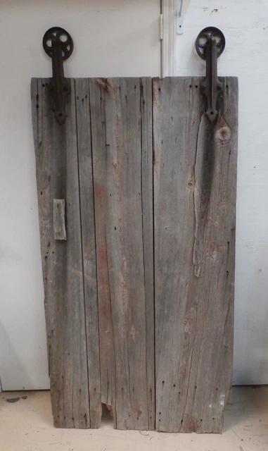 Antique Primitive Barn Or Cellar Rolling Door - Cast Iron Rollers - Square Nails