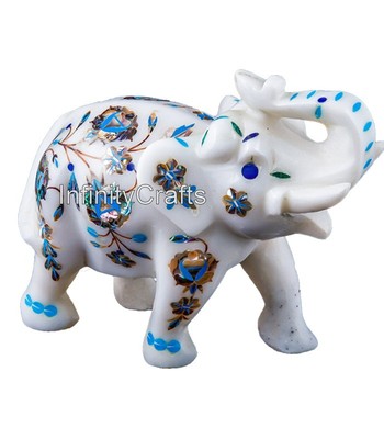 Elephant Marbre Café Table Haut Éléphant Motif Inlaid Canapé Côté Table 30.5x30.5cm 