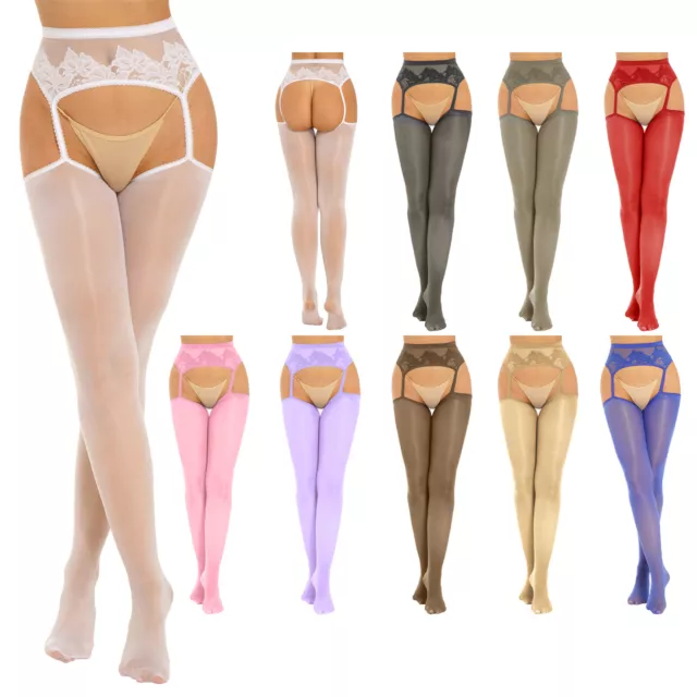 Women's Sheer Suspender Pantyhose Floral Lace Patchwork Garter Stockings Tights