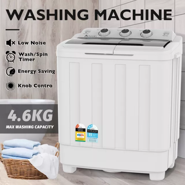 4.6KG Portable Washing Machine Laundry Washer Top Load Twin Tub Wash/Spin Timer