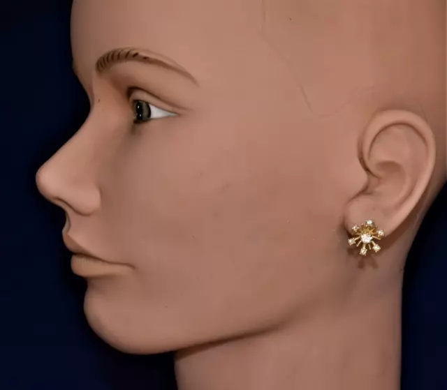 Vintage Signé Avon Doré Transparent Faux-Diamants Forme Ronde avec Clip Oreilles