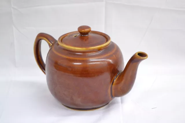 Vintage Rich Brown Glazed Ceramic Teapot With Lid #MAN