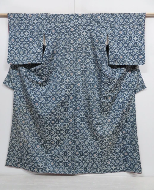 0930i03z840 Vintage Japanese Kimono Silk OMESHI KOMON Blue-Gray Shippo