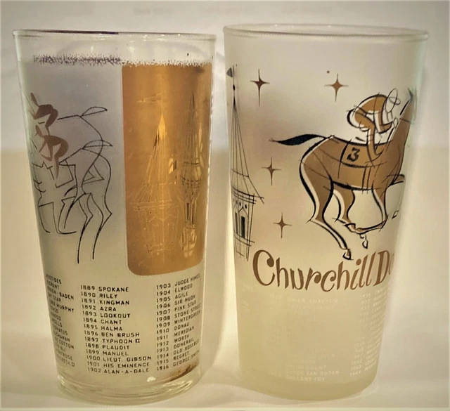 1958 GOLD BAR And Kentucky Derby Iron Liege Glass Pair Both Are Mint