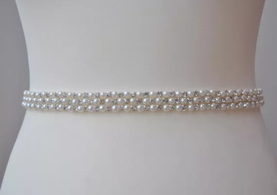 Brautgürtel Abendgürtel Gürtel  Strass  Perlen  weiß ivory