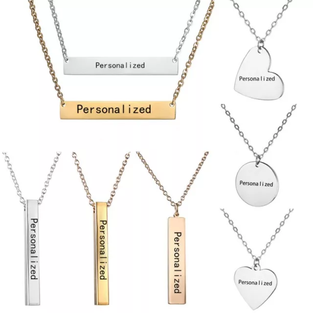 Personalized Engraved Custom Name Bar Letters Stainless Steel Necklace Pendant