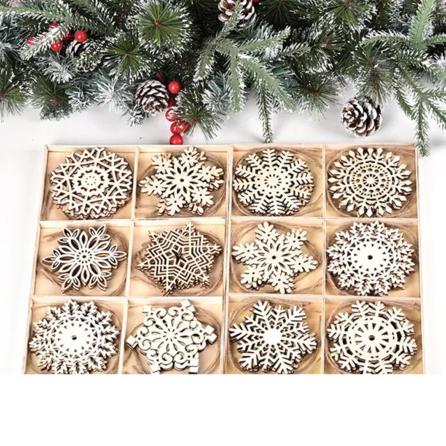 Vintage Ornaments Snowflake Wooden Pendants Decorations Christmas Tree Hanging