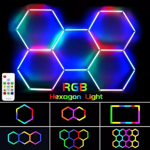 1-14 Hexagon RGB LED-Beleuchtung Auto Detail Haus Garage Werkstatt Sechseck Lamp